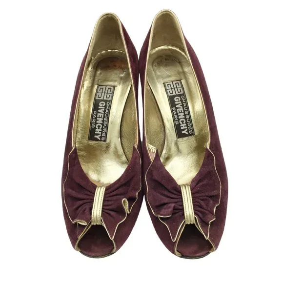 GIVENCHY PARIS Burgundy Suede Peep Toe 3" Pump 7 - Picture 4 of 8